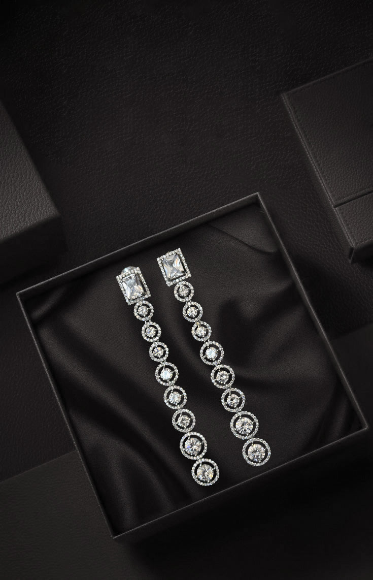 Elegant CZ Stone Linear Drop Earrings